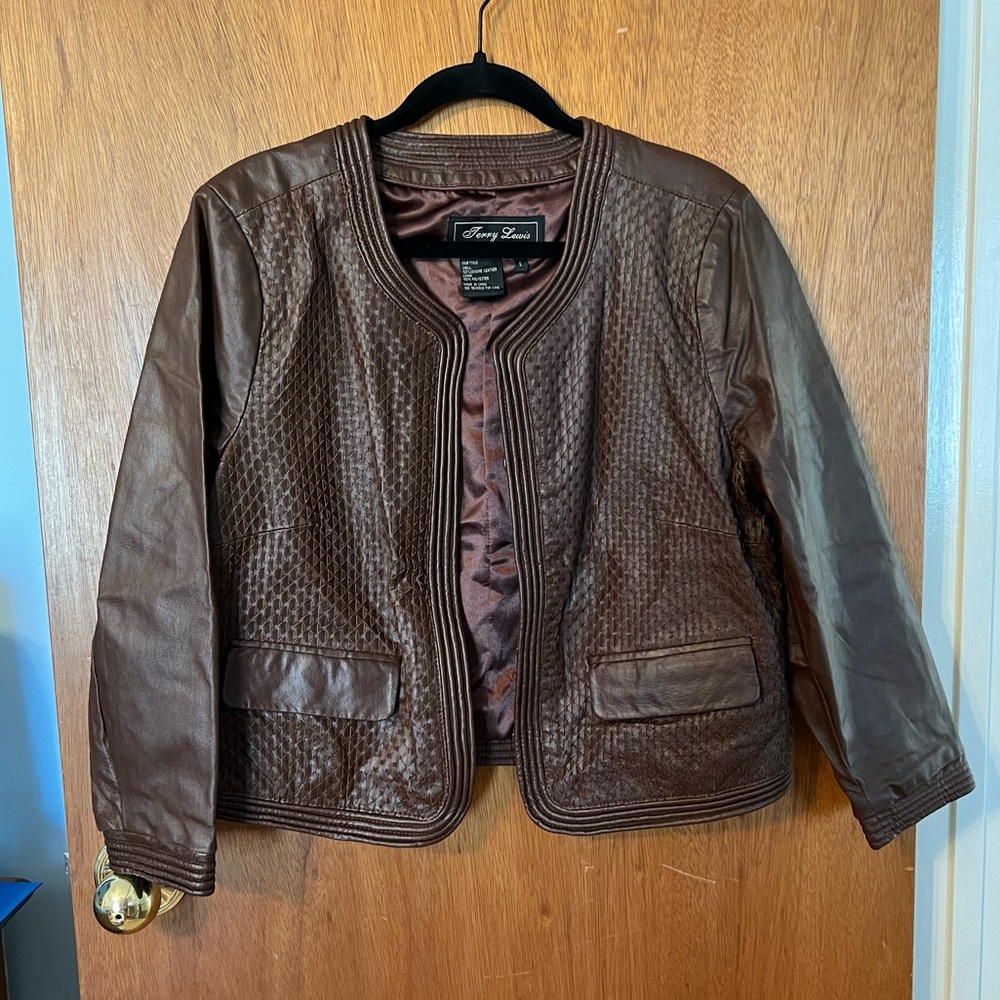 Vintage Brown Patterned Leather Jacket - image 3